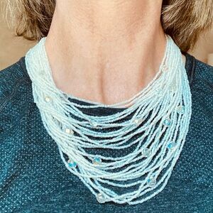 Beaded multi-strand Necklace - white/cream colored